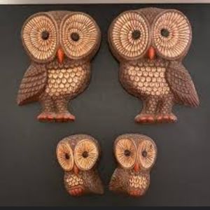 Vintage Owl Wall Art Lightweight Set of 4 Birds